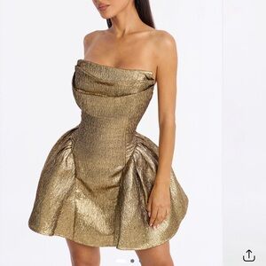 Fashion Nova Metallic Gold Strapless Dress